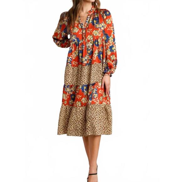 UMGEE Dresses & Skirts - NEW UMGEE floral and animal print midi tiered dress in multi